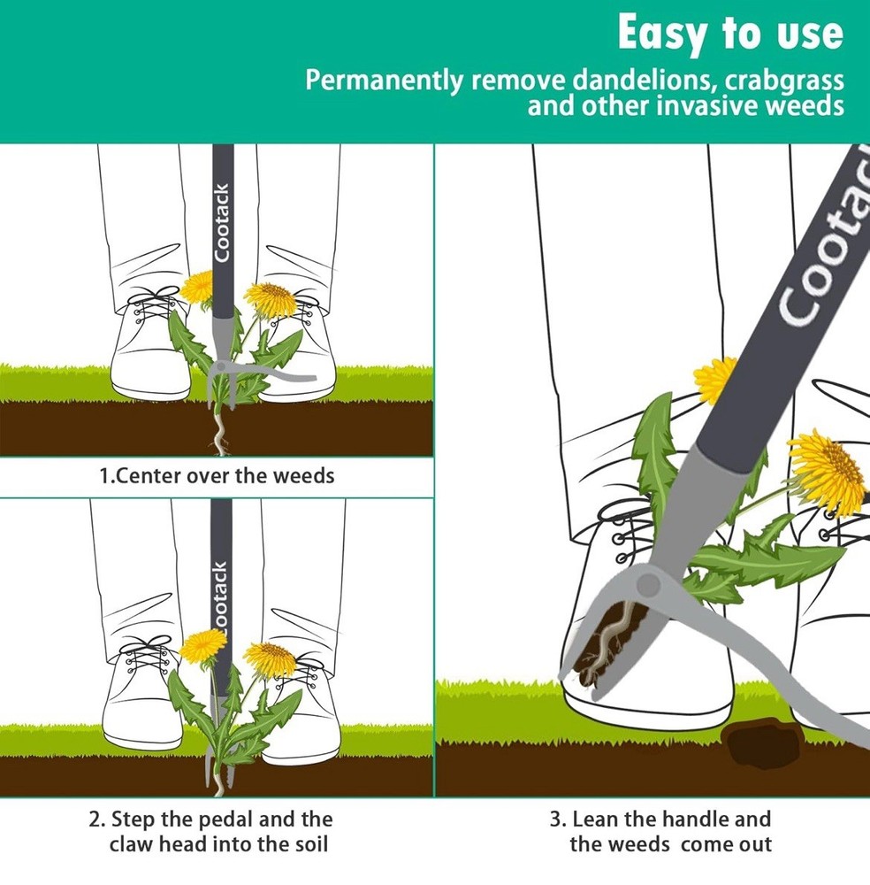 Stand Up Weeder Hand Tool, Long Handle Garden Weed Puller With 3 Claws