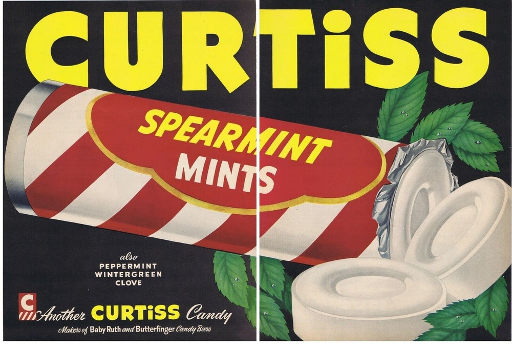 1948 Curtiss Spearmint Mints Print Ad, 2 pages
