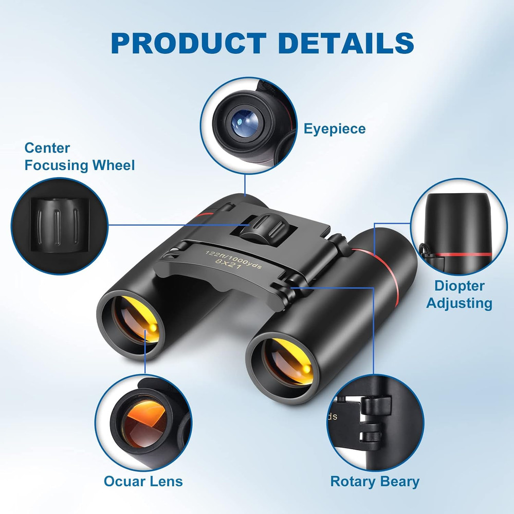 Compact Binoculars, Lightweight Foldable Small Binoculars for Adults and Kids, P