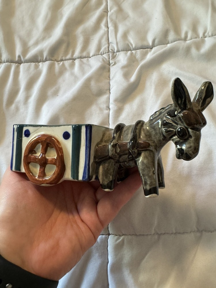 Vintage Donkey Pulling Cart Porcelain Planter