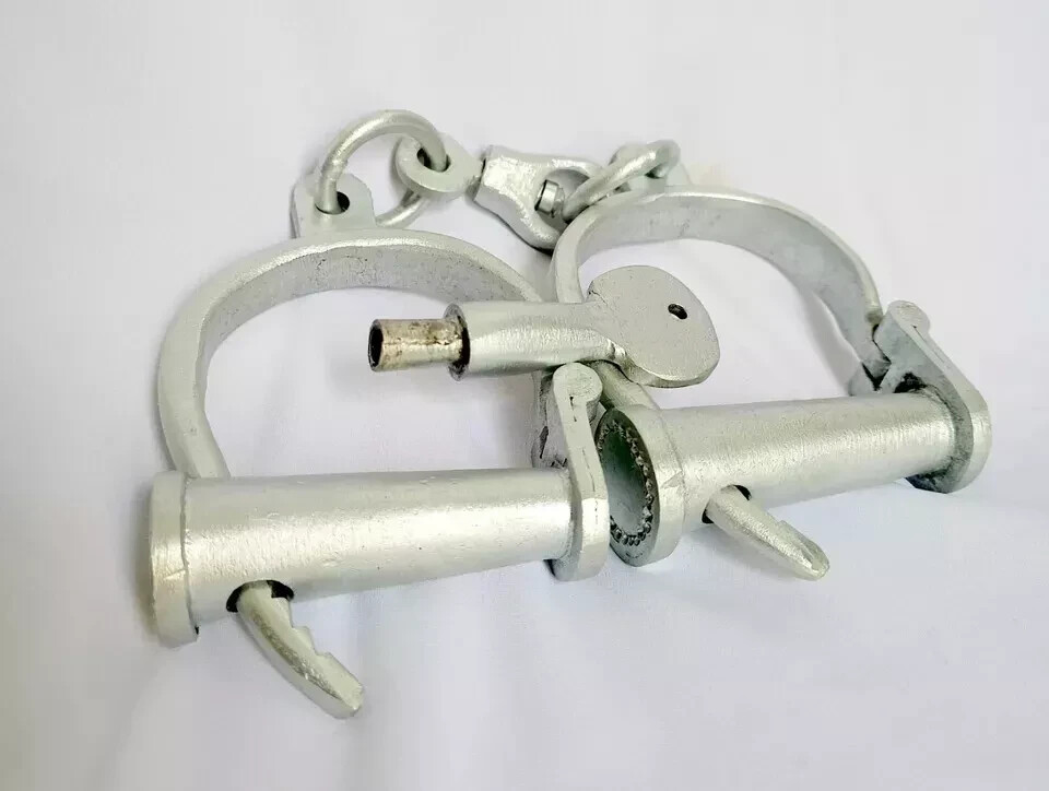 Silver Working Cast Iron Handcuffs & Key Western Prison Handcuffs