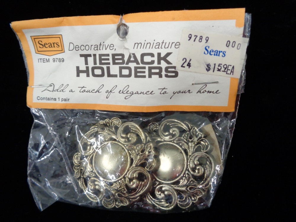 2 Pkg. Vtg Sears Decorative Miniature Tie Back Holders - Silver Plastic - NOS
