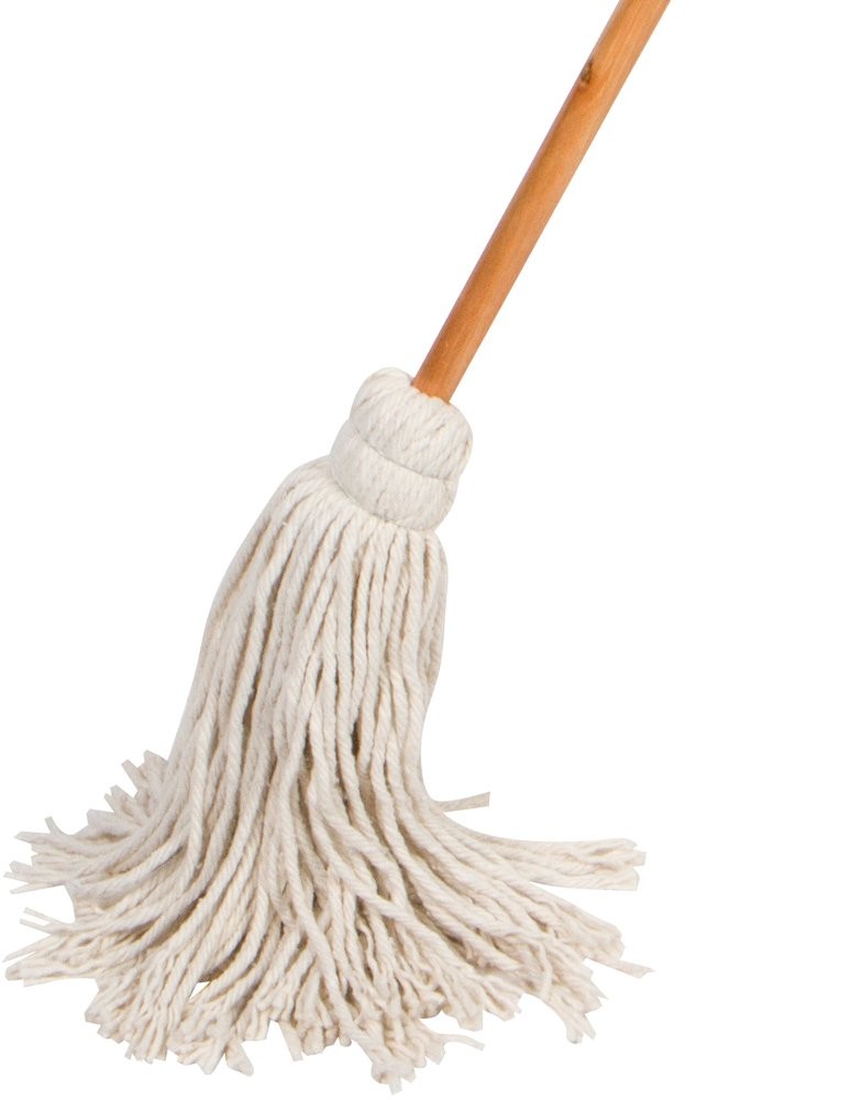Large Wet Deck Cotton Mop with Solid Wood Handle (11 Oz, White)