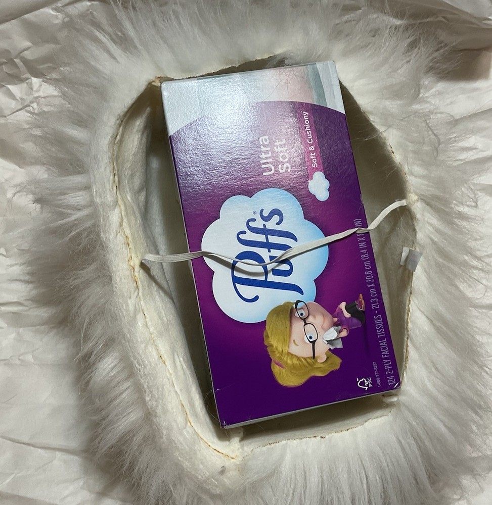 Tissue Box Cover Plush White Pekingese Dog