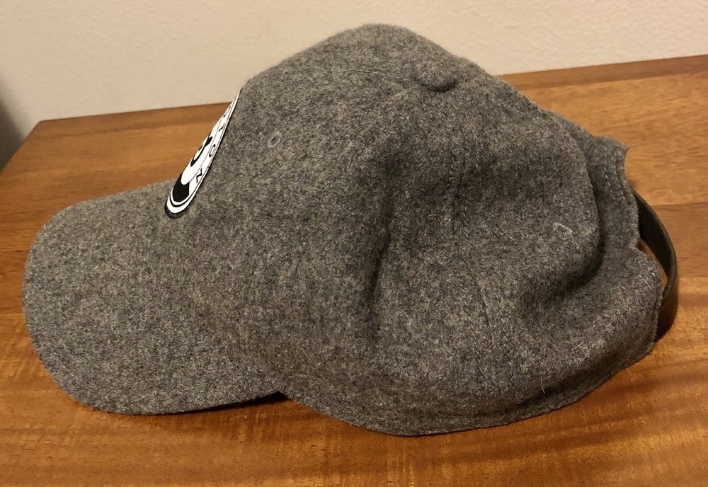 Peloton Cycle Tread Wool Strapback Hat Logo Patch Gray Red Adjustable Cap EUC