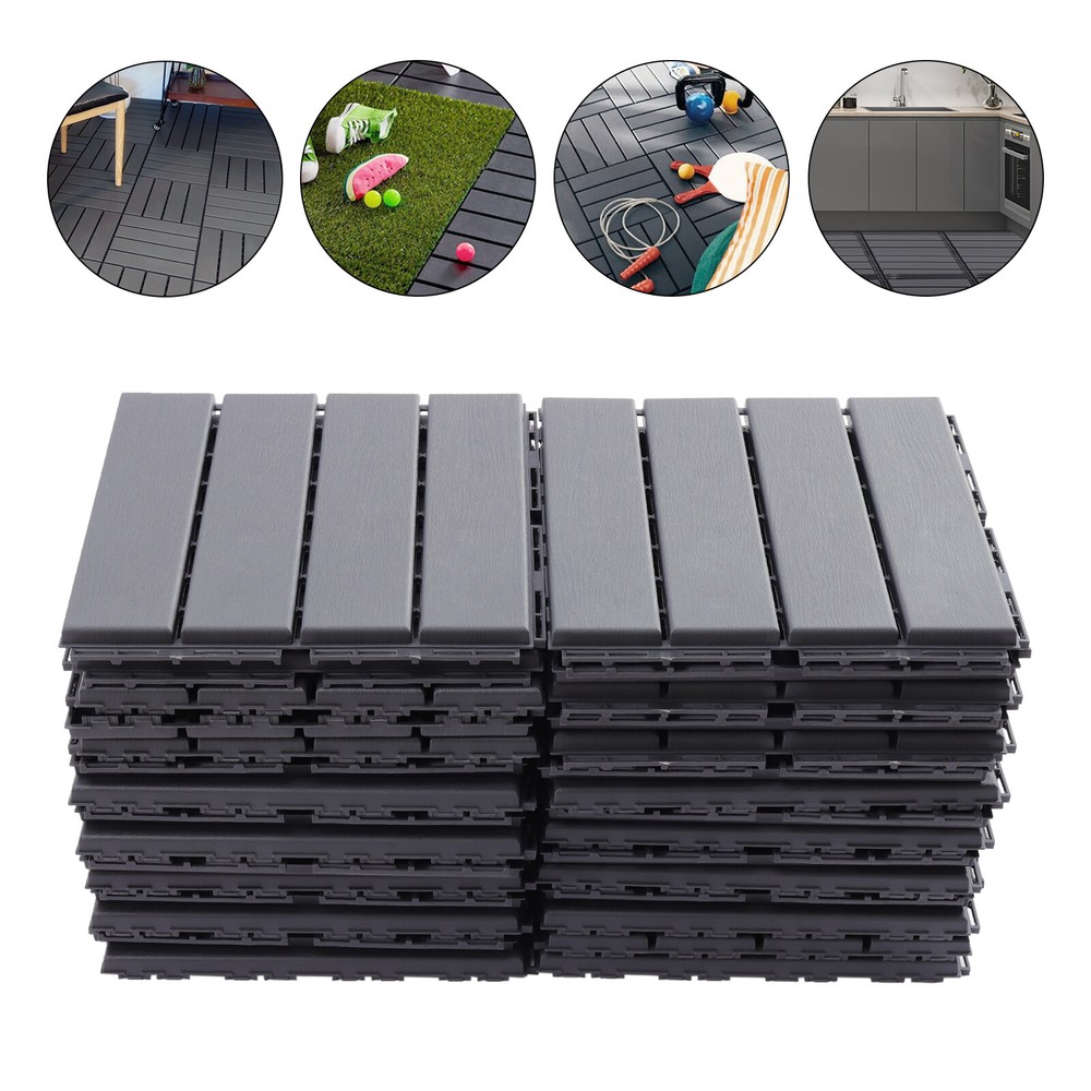 30Pcs PB-319 Interlocking Deck Tiles Dark Gray Rectangular Efficient Drainage
