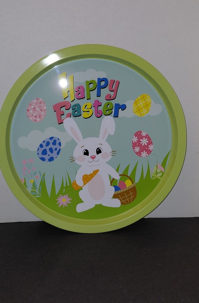 Happy Easter Bunny Metal Serving Tray Round