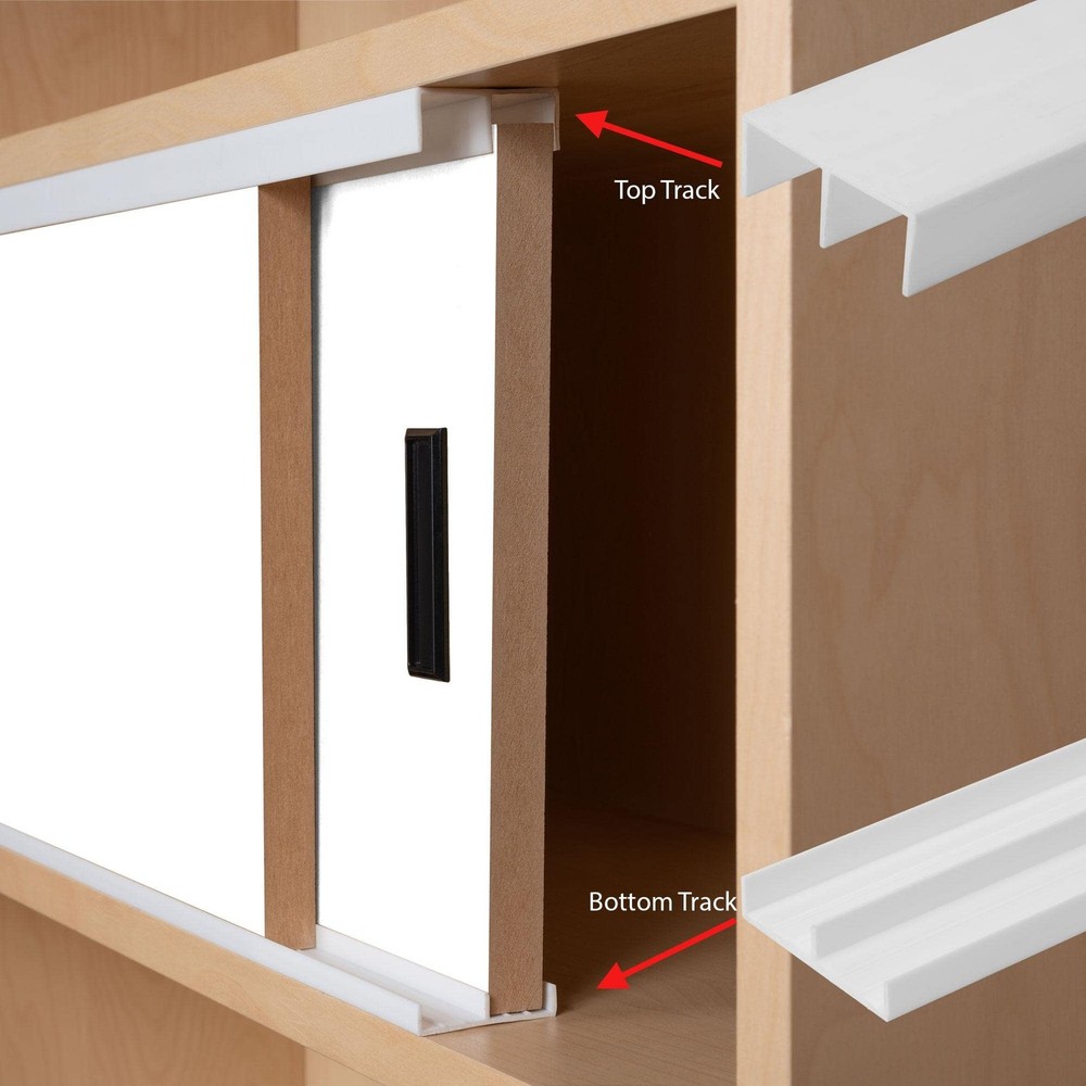 3/4" Panel Sliding Door Track - 48" White Plastic Upper & Lower Set Made Pack...