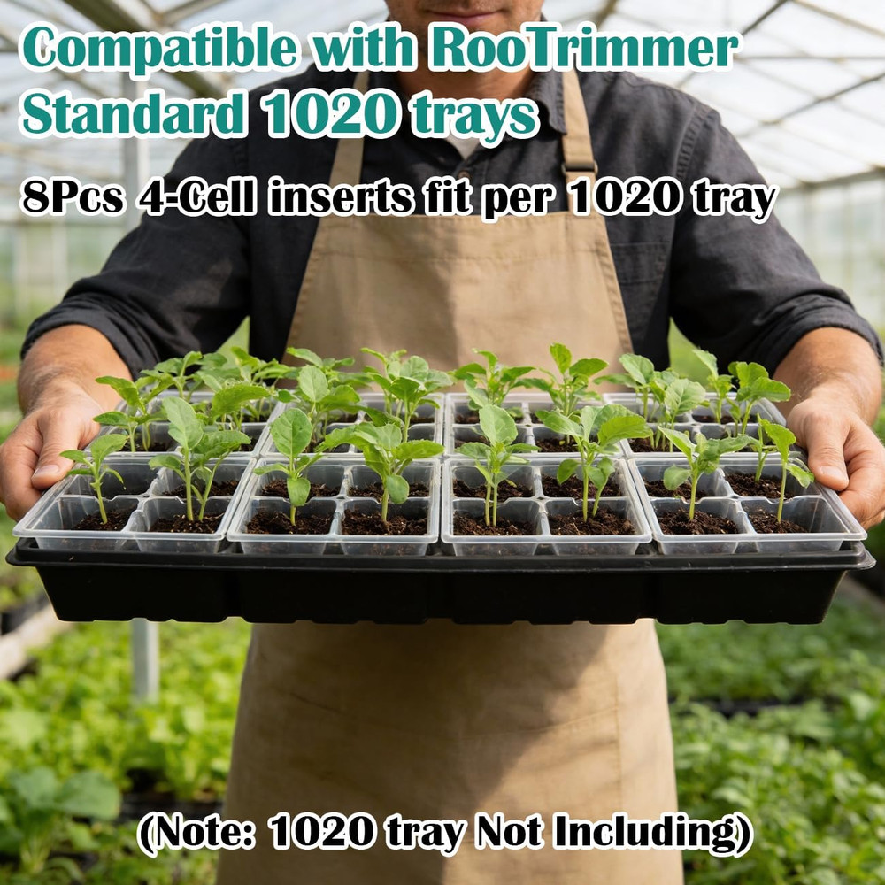 80 Pack Reusable 4-Cell Clear Seed Starter Trays - Extra Large Drainage Holes, E