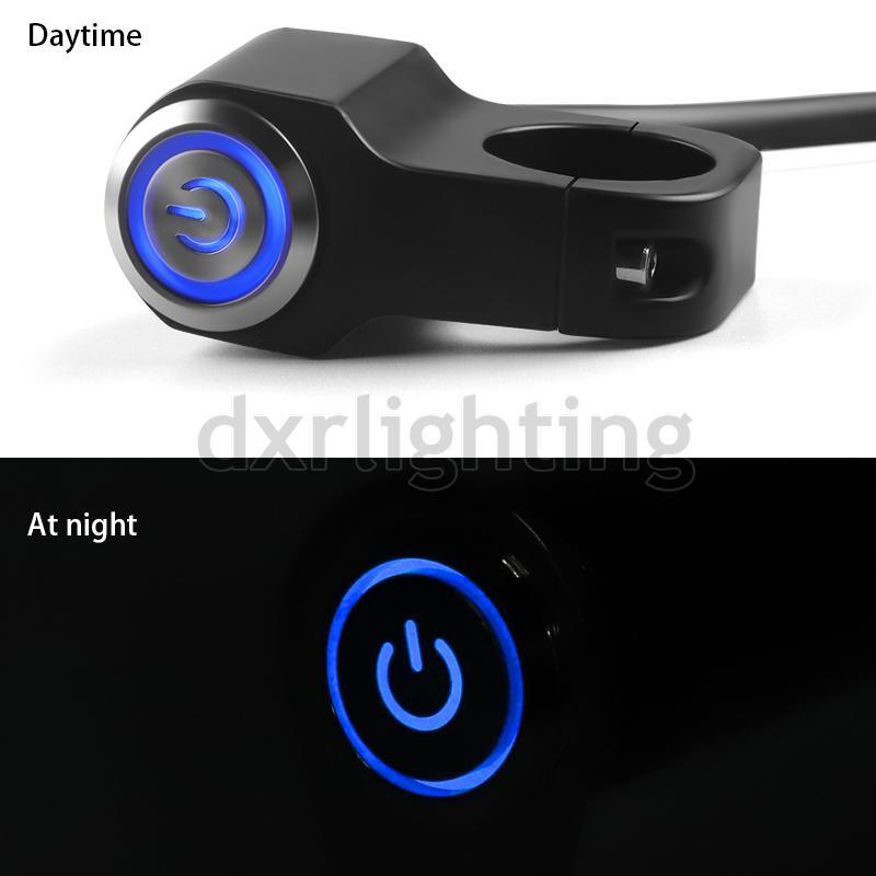 7/8" ATV Motorcycle Handlebar Switch Horn Push Button Light LED Blue Momentary