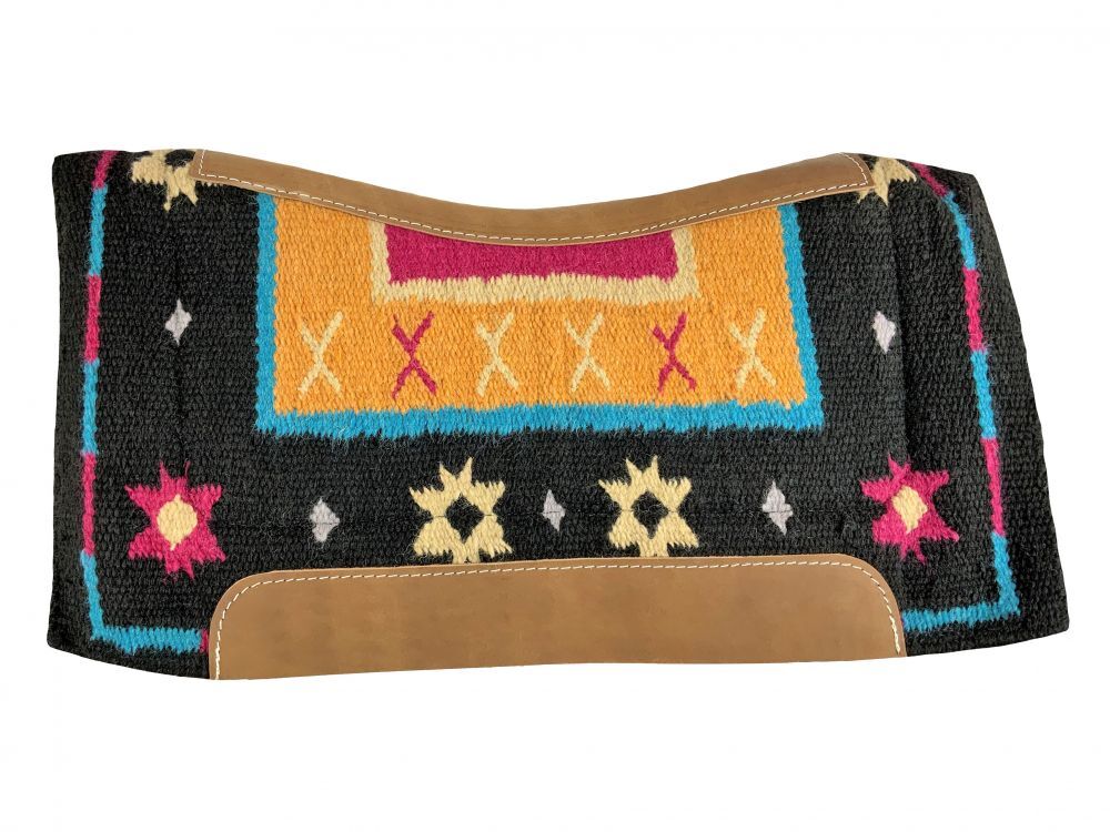 Showman Black, Mustard & Pink Wool Top Saddle Pad