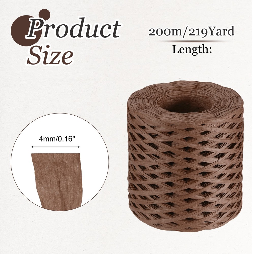 219 Yard Raffia Paper Craft Ribbon, Raffia Twine String, Coffee