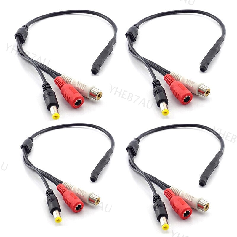 4X CCTV Mic Audio Microphone Sound adapter cable 12V DC for DVR Camera 14H