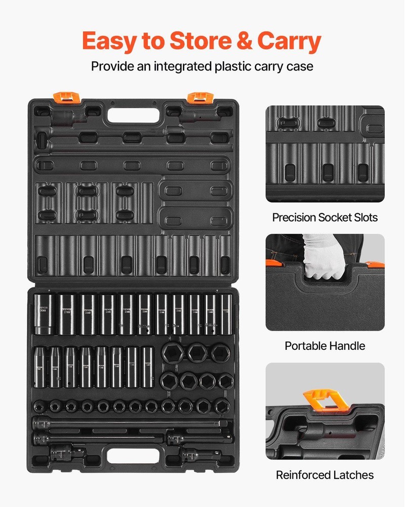 Impact Socket Set 1/2 In 43 Piece Impact Sockets, Standard Socket Assortment
