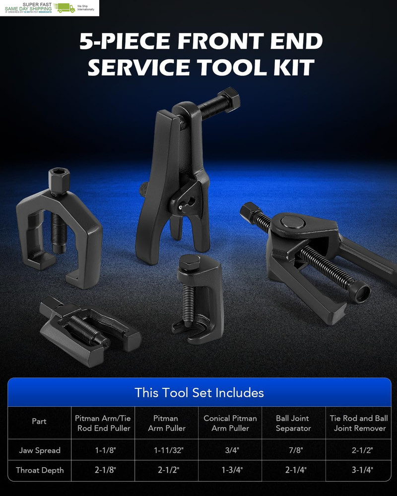 Tech 5-In-1 Ball Joint Separator, Pitman Arm Puller, Tie Rod End Tool Set for Fr