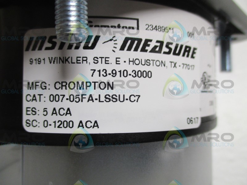 CROMPTON 007-05FA-LSSU-C7 PANEL METER 0-1200 ACA NSMP