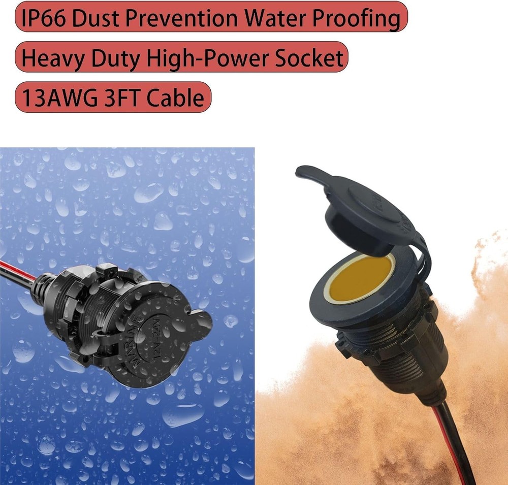 Durable 3FT Fixed Thread 12V Socket Extension with Built-in Safety Fuse