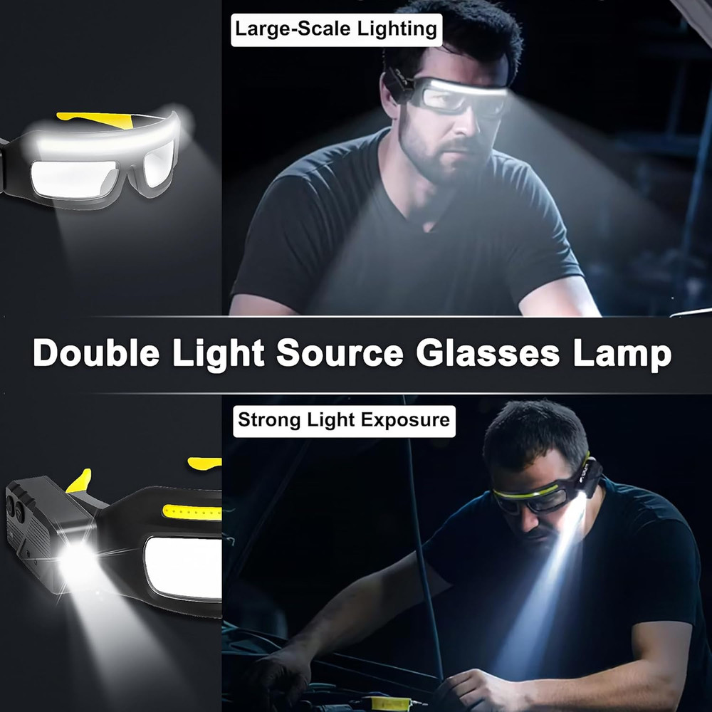 1 Pack LED Glasses Rechargeable Headlight Motion Sensor Touch Control 5 Modes