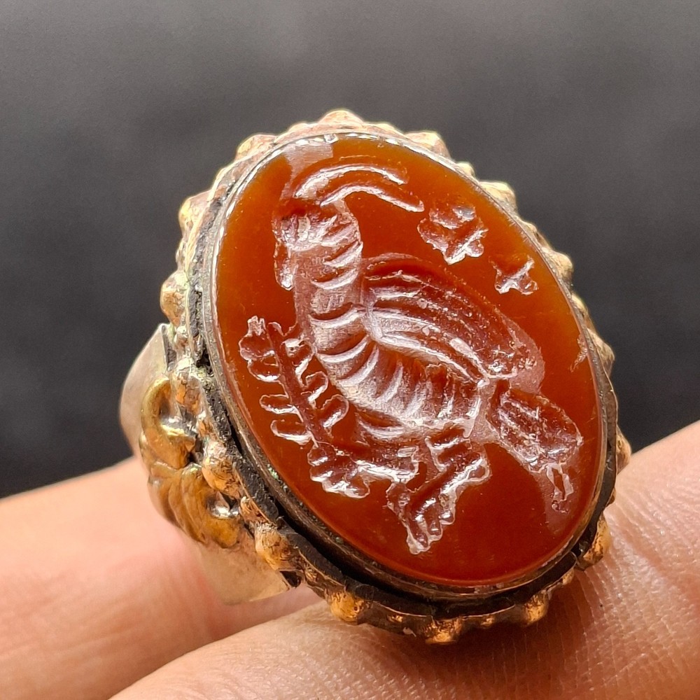 Unique Ancient Roman Carnelian Intaglio Stone Solid Silver Ring
