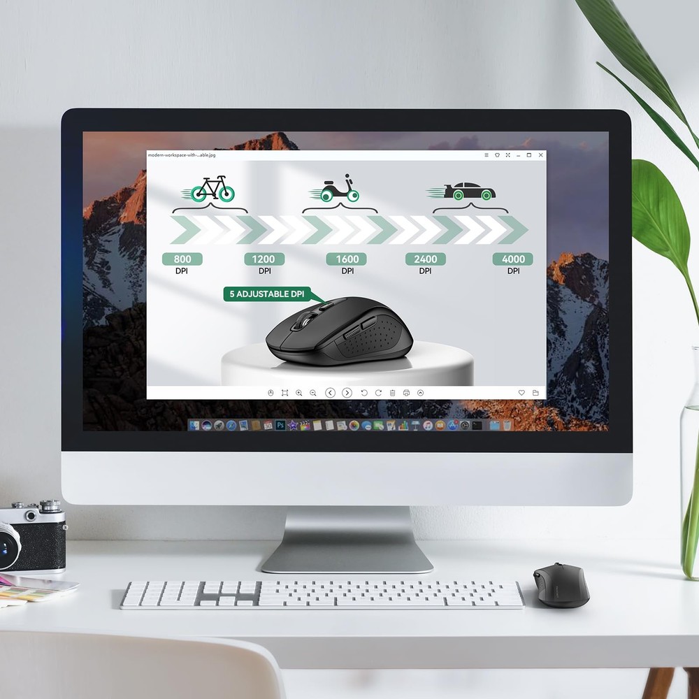 Silent Wireless Mouse, Bluetooth 5.0, 2.4G, 4000DPI, 6 Button, USB-A Receiver