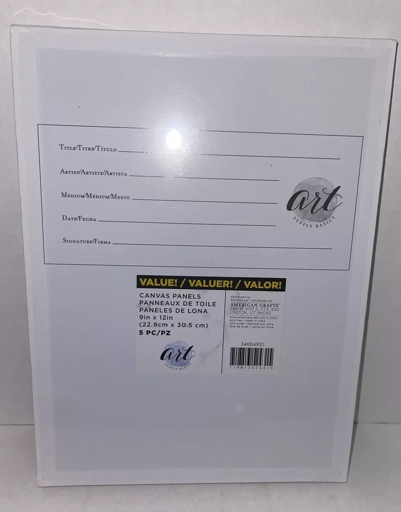 Art Supply Basics Panel Pack Canvas 5/Pkg-9"X12". New In Pack. American Crafts