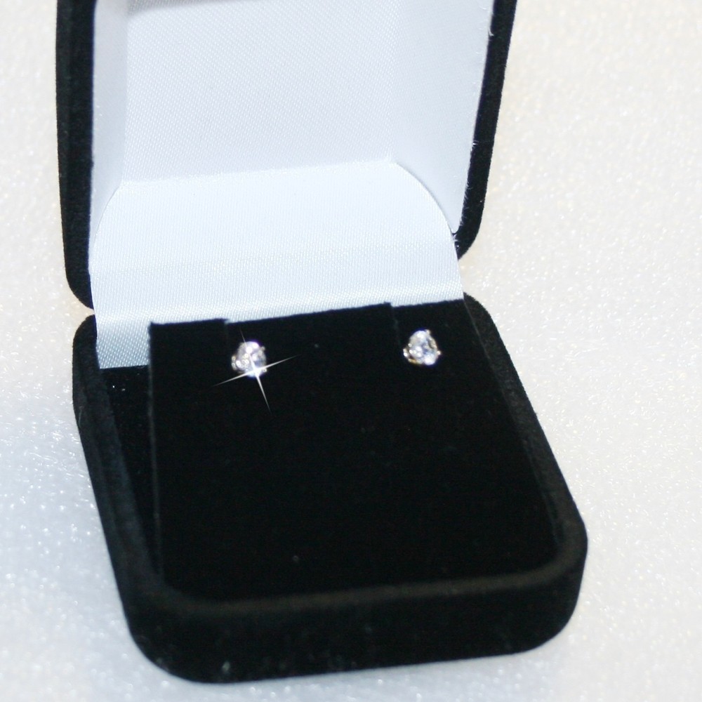 Small Austrian Zircon Stud Earrings Basket Setting 3mm Solid 14k White Gold
