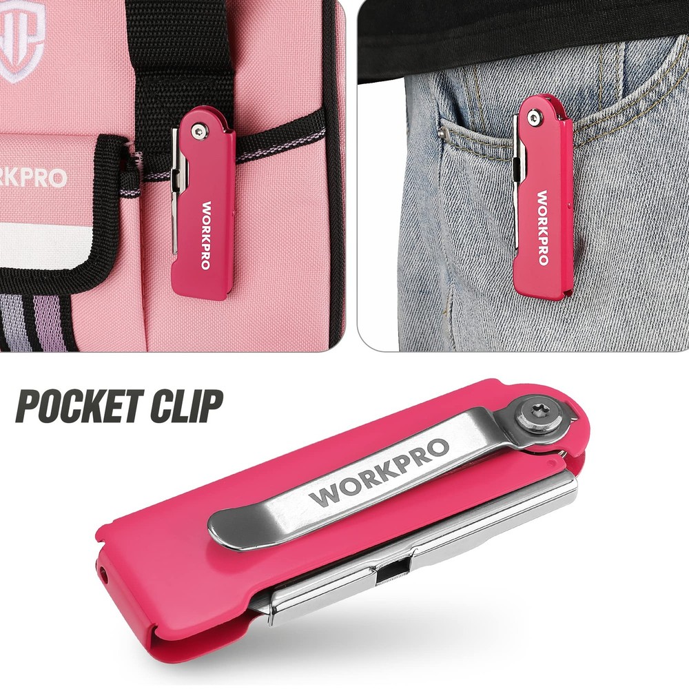 WORKPRO 3-Pack Folding Utility Knife Set, Quick Change Blade Box Cutter, Razo...