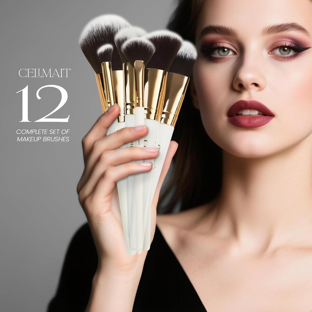 Makeup Brushes Set 12 Pcs Professional & Beginner Friendly, Soft Synthetic Make