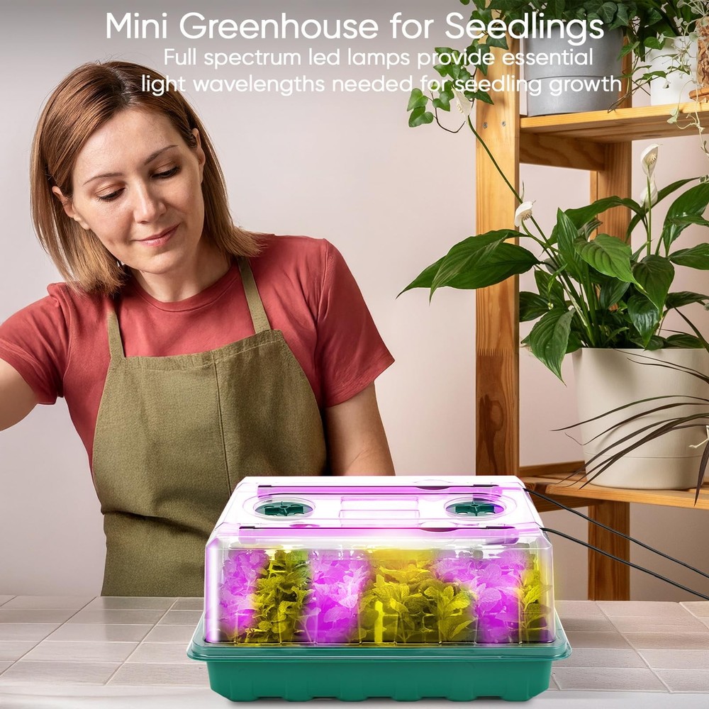 96 Cell Starter Tray with Grow Light, Starter Kit with Adjustable Humidity Do...