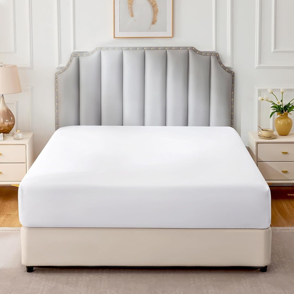 Pure Cotton Fitted Sheets California King Size, 300 Thread Count Percale Shee...