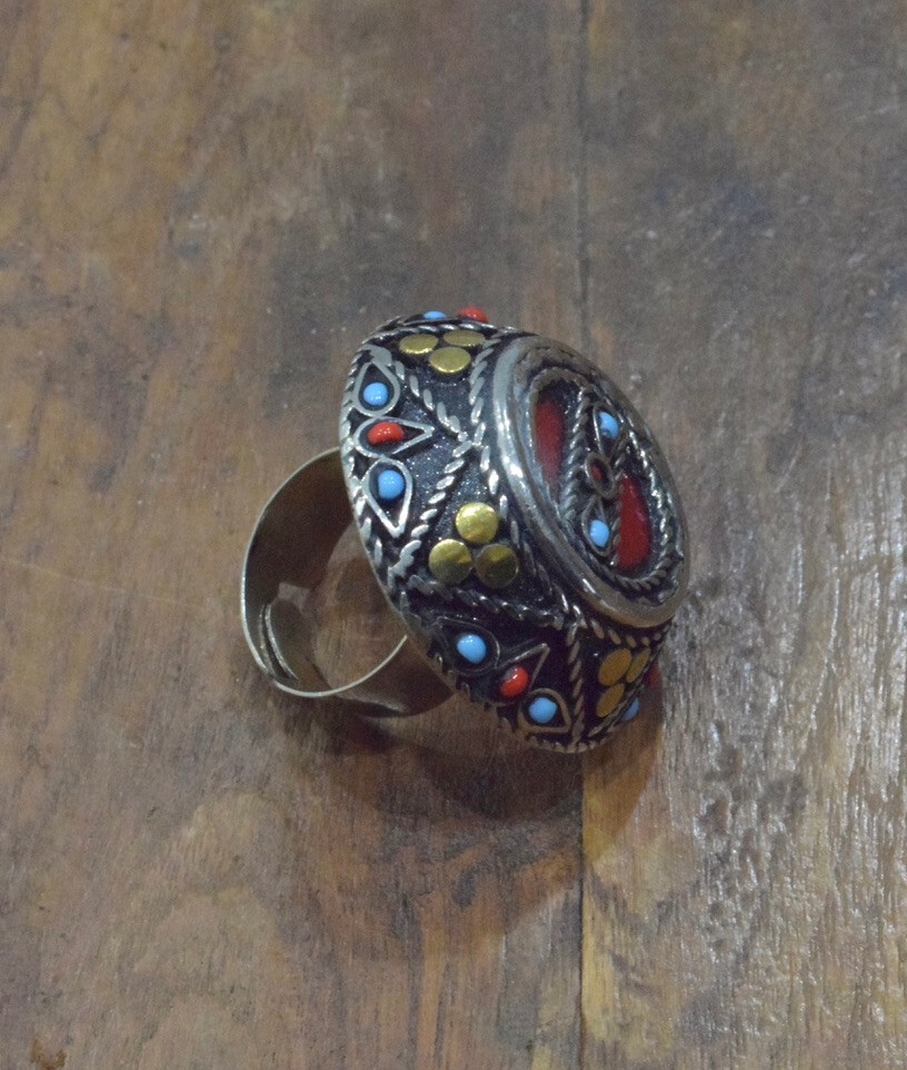 Middle Eastern Silver Kuchi Carnelian Ring Adjustable