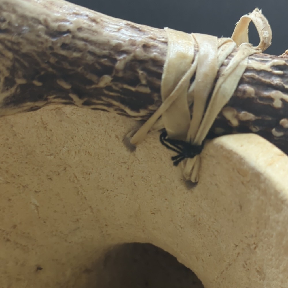 Large Gourd Bowl Cornucopia basket deer antler handle cabin rustic decor