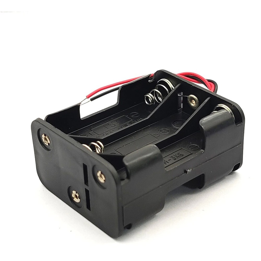 6-AA Battery Holder Case Plastic Box Tow Layer Stacked Wire Leads DC 9V Black