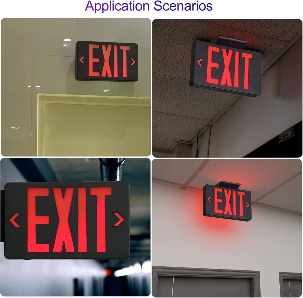 Red Exit Sign with Black Housing, LED Emergency Exit Light with Battery Backup,