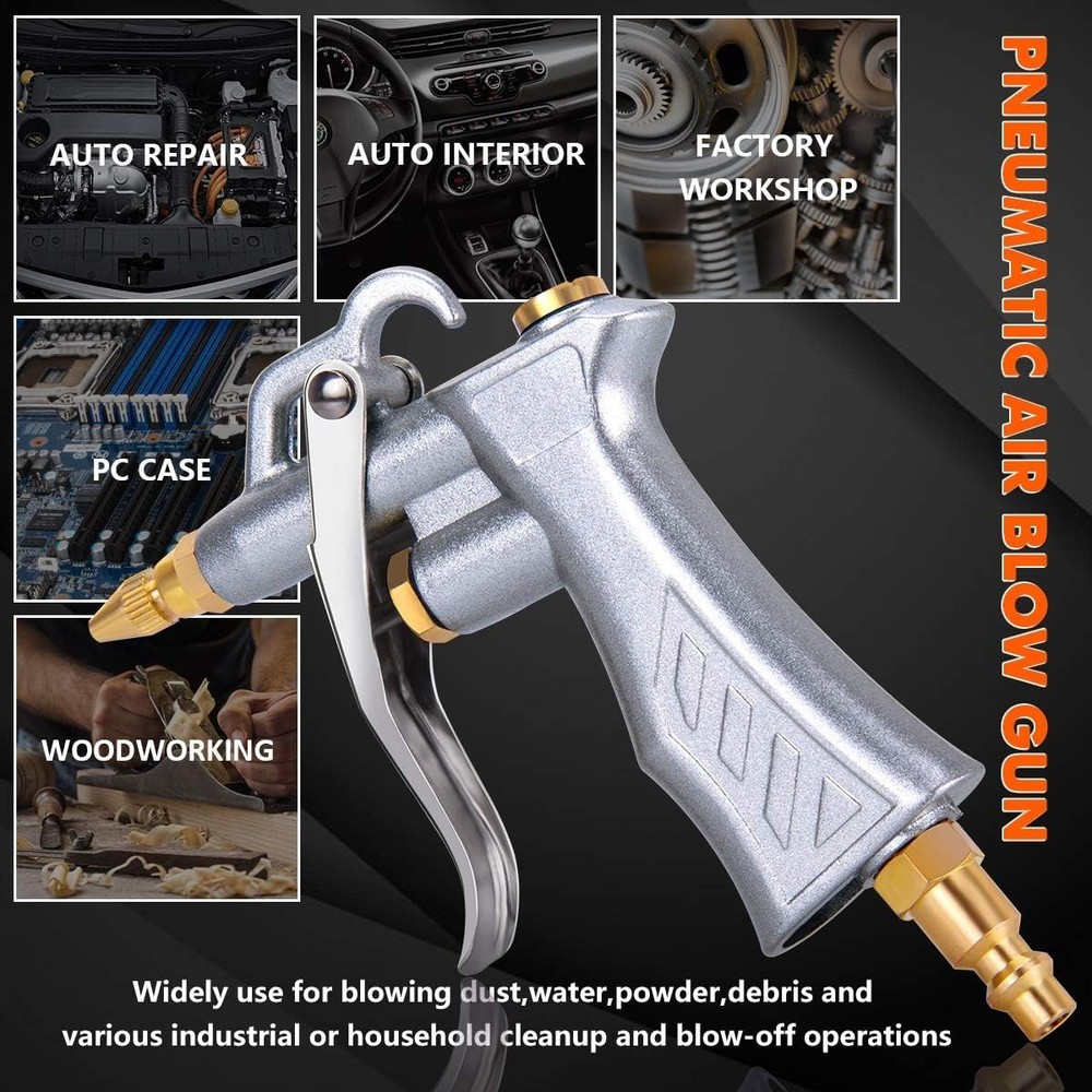Industrial Air Blow Gun Set with Adjustable Nozzle & Extensions