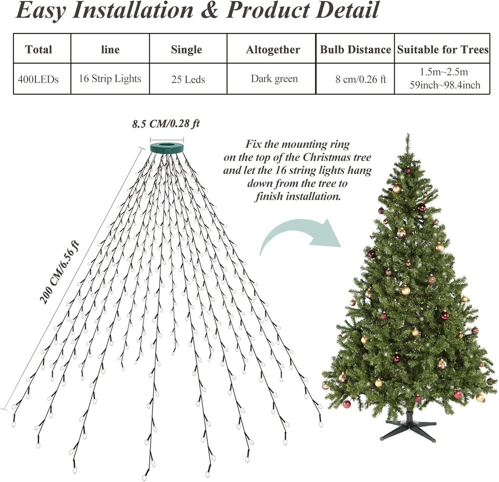 aneeway 400 LED Christmas Tree Lights, Lights Multicolored-400LED