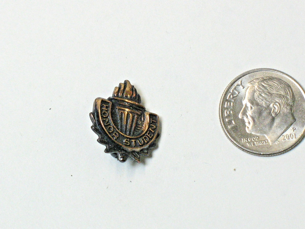 Vintage Bronze Tone Honor Student Lapel Hat Pinback
