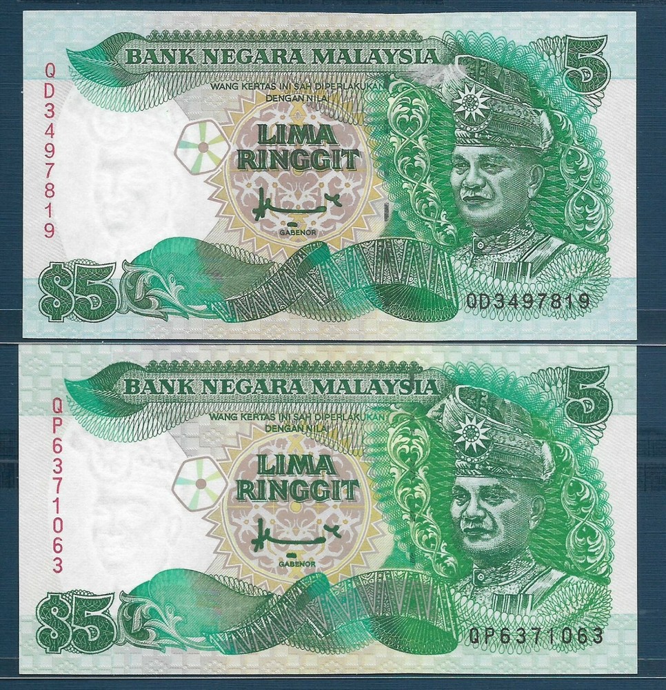 Malaysia 5 Ringgit 2 Pcs Lot, 1995 1998, P 35 35A, UNC