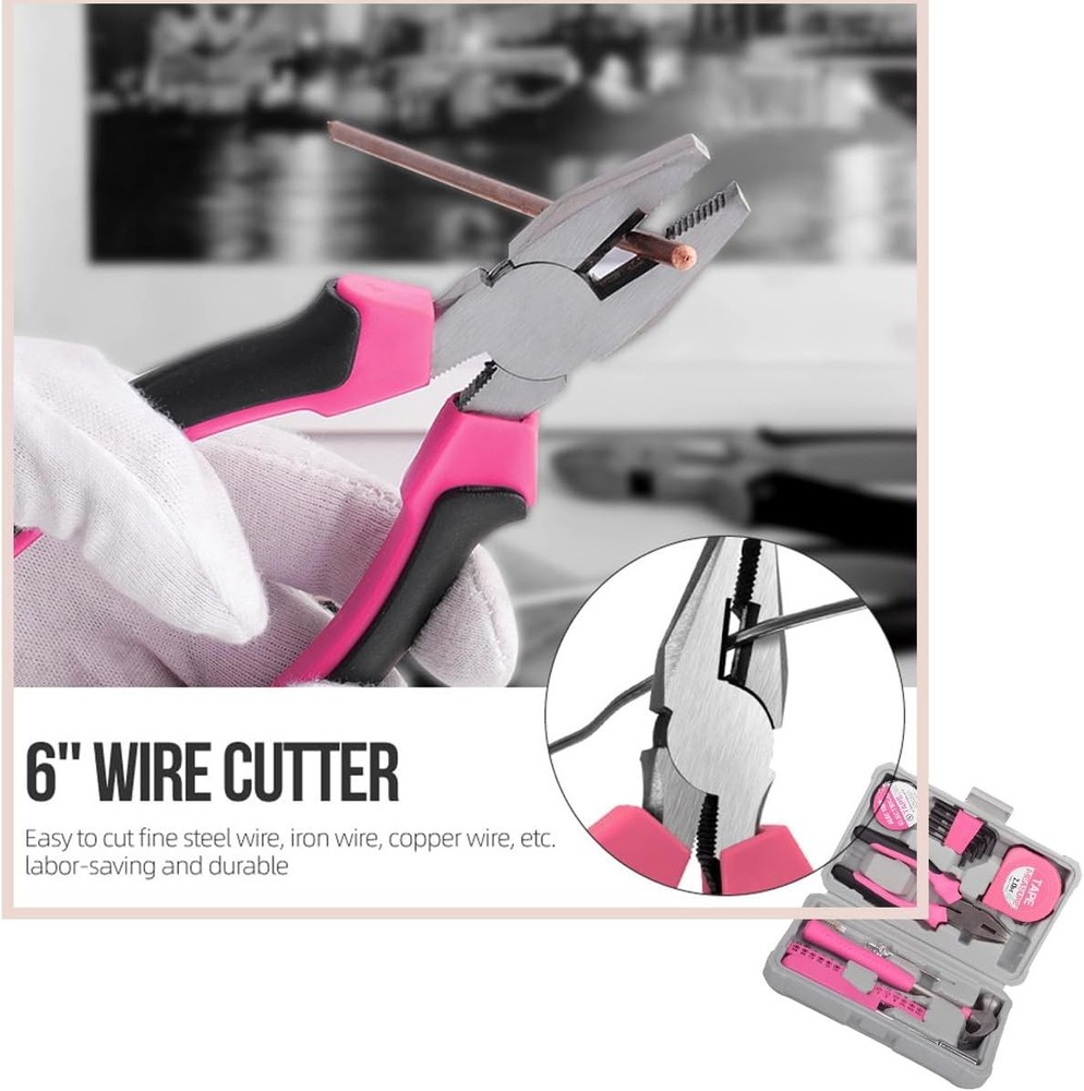 25PCS Pink Household DIY Tool Kit, Small Mini Tool Box Set of Starter Basic Tool
