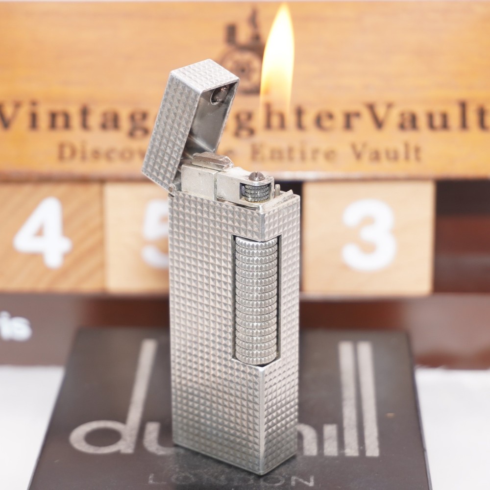 Dunhill Lighter Silver Plate Hobnail Pattern _Ultrasonically Cleaned_Working