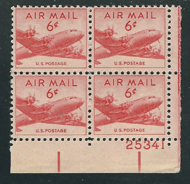Scott # C-39...6 Cent...Plane....4 Plate Blocks