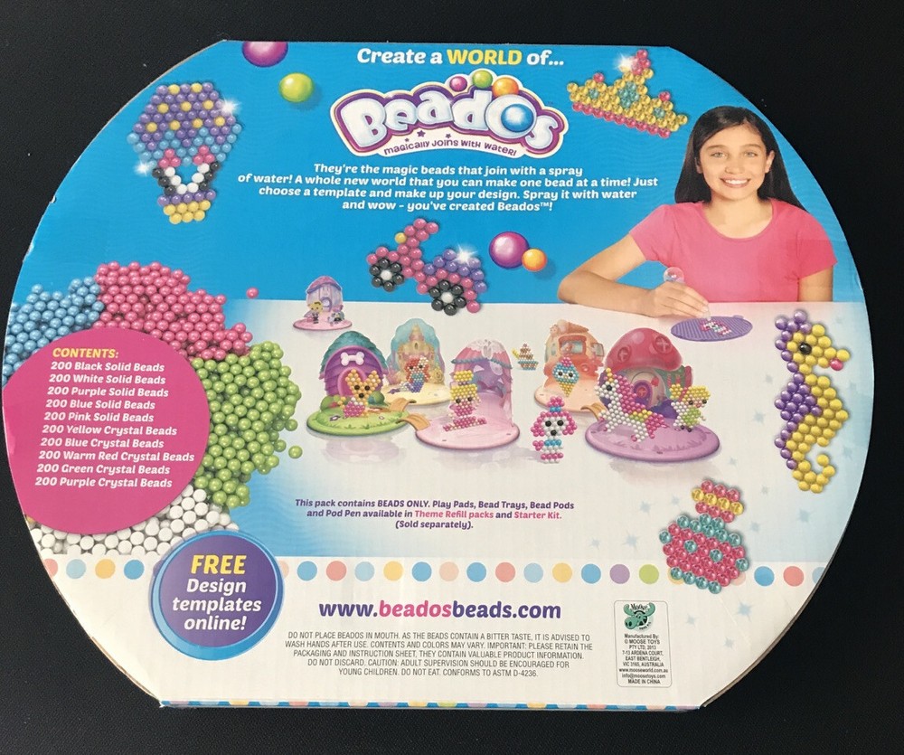 Beados Mega Bead Refill Pack 10 colors Crystal + Solid 2000 Beads!