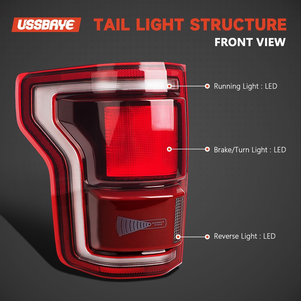 For 2017-2019 Ford F-150 Raptor LED Tail Light w/ Blind Spot Red Black Left Side