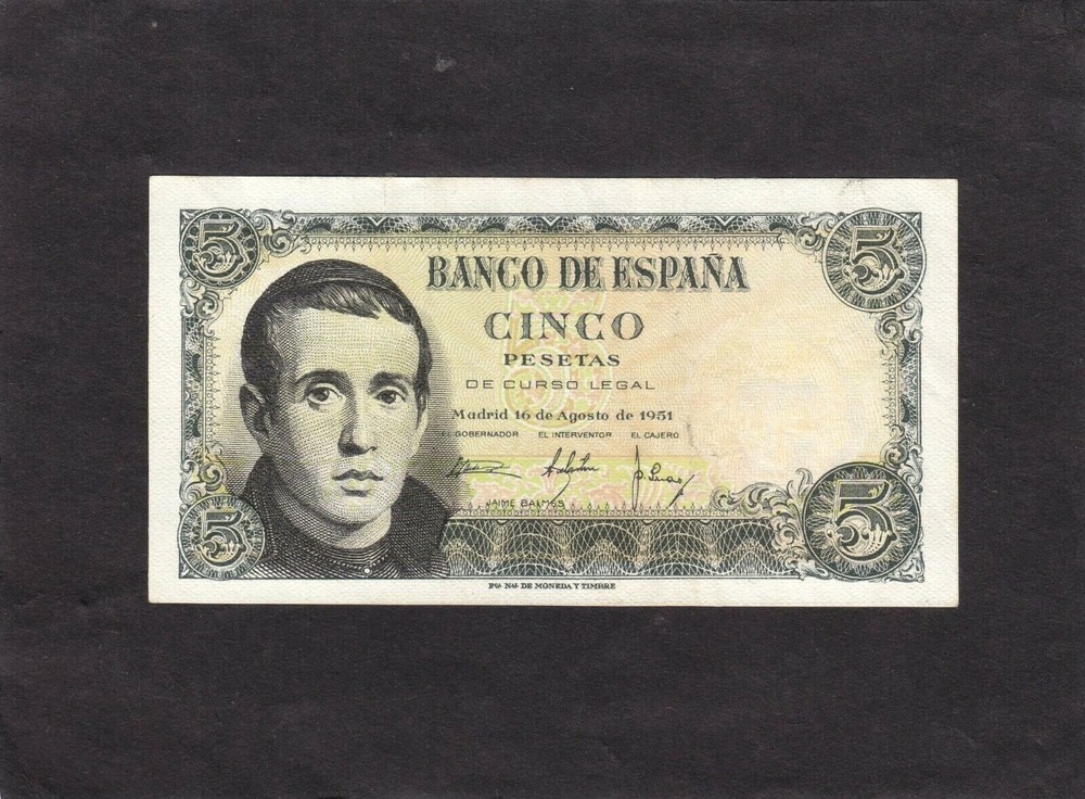 Spain 5 pesetas P-140 1951 VF+