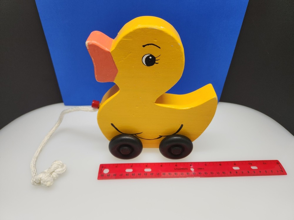 Homemade Rubber Duck Wooden Pull Toy Solid Wood Sturdy