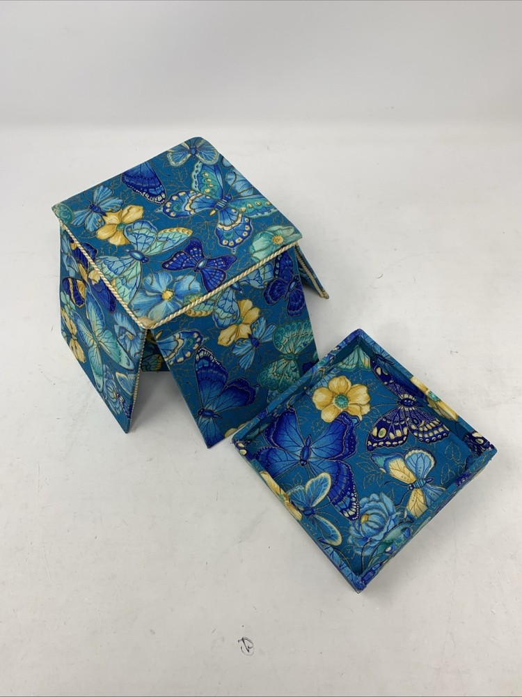 Vtg Small Cardboard Fold Up Butterfly Pattern Sewing Box