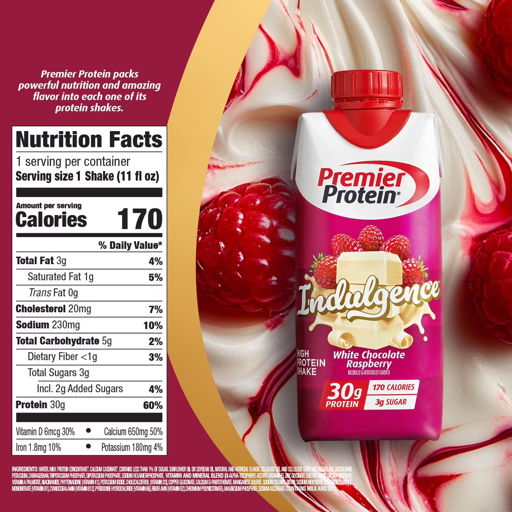 Premier Protein Indulgence protein shake White chocolate Raspberry 30g protein..