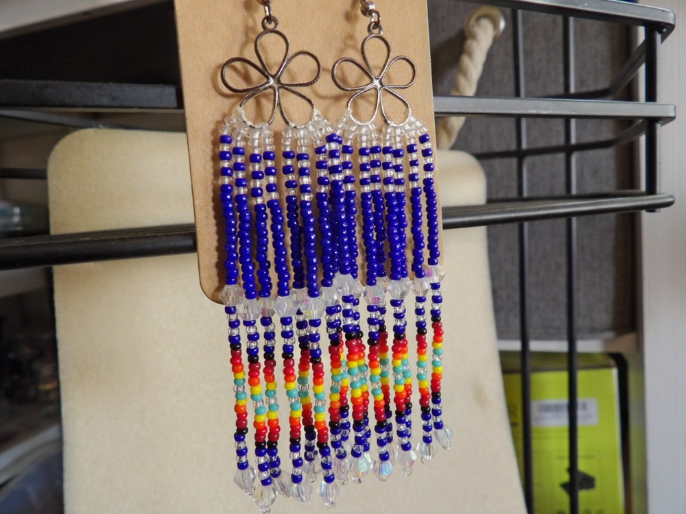 native american beaded tassel flower earrings