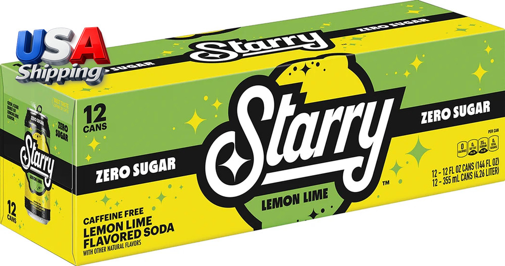 Starry Zero Sugar Lemon Lime Soda Pop, 12 Fl Oz, 12 Pack Cans