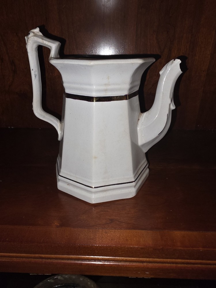 White Octagonal Ceramic Coffee Pot Decorative Handle and Spout